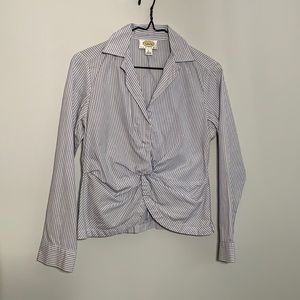 Talbots Blue Striped Blouse with Faux Knot